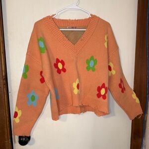 Colorful Floral V-Neck Sweater